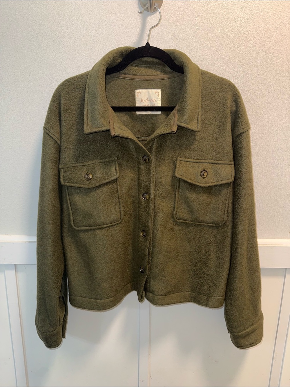 Altrd State Olive Green Fleece Button Front Shacket Size L